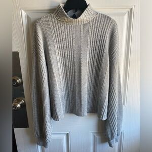 SHEIN Essnce Funnel Neck Lantern Sleeve Rib-knit Top